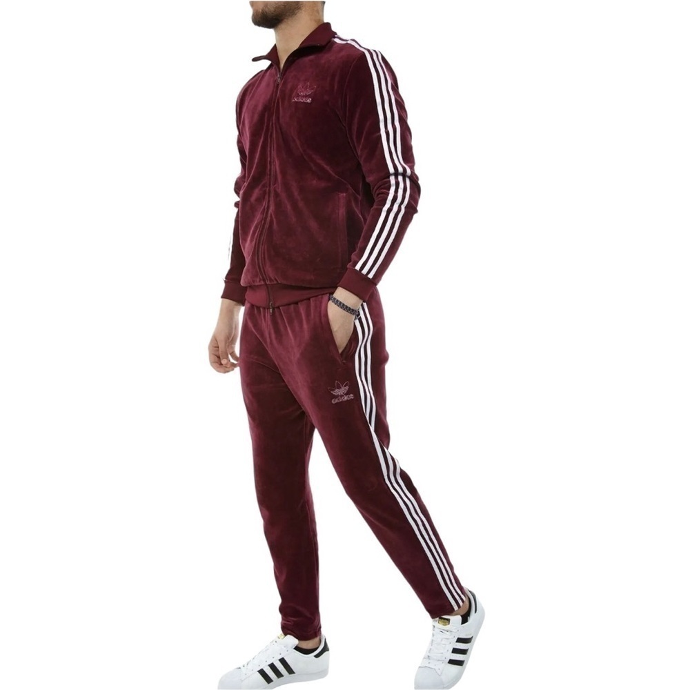 Adidas Originals Velour Beckenbauer Track Set Mens Size 2XL Maroon Rare